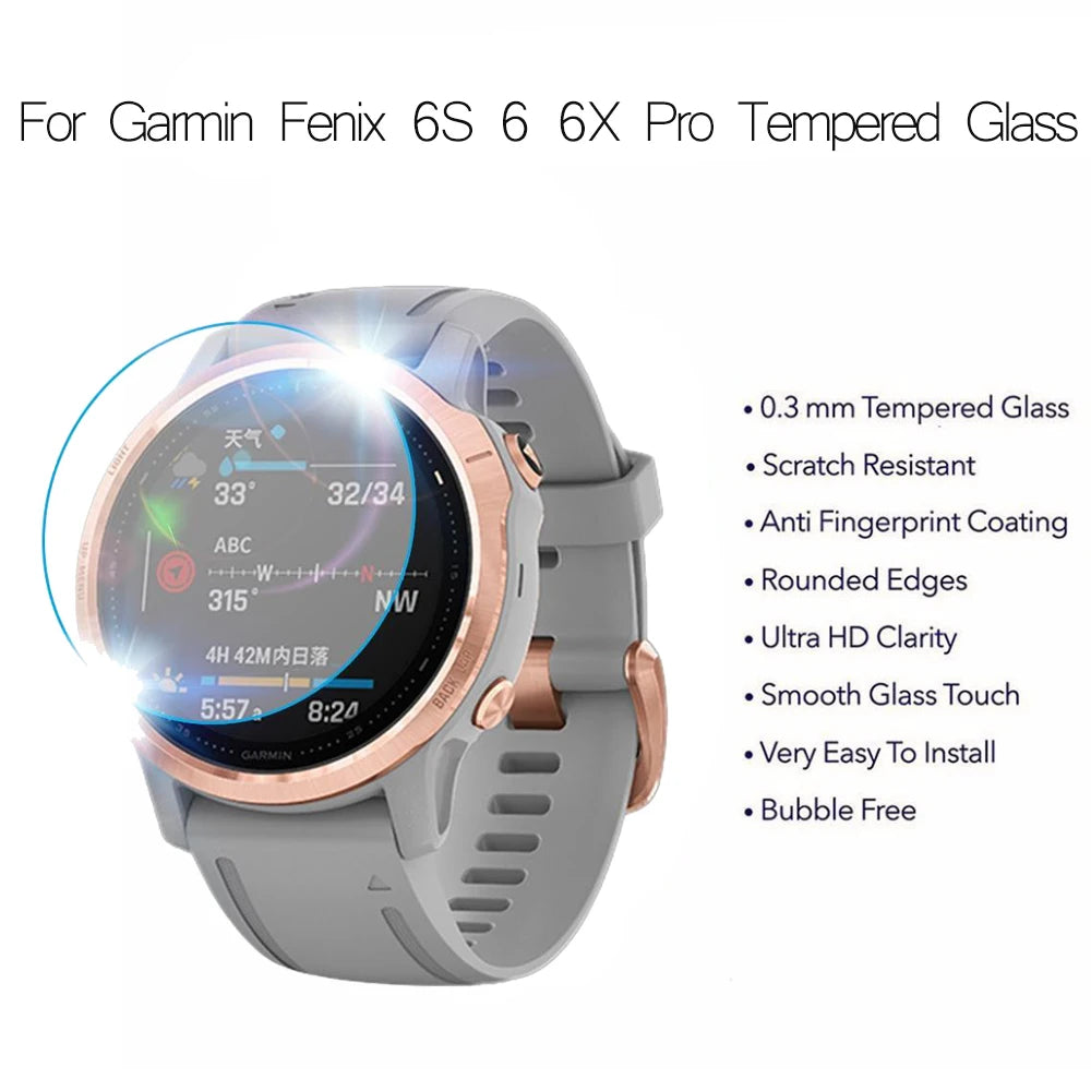 3pcs Ultra Clear Tempered Glass Premium Screen For Garmin Fenix 6X 6S 6 Pro 5 5S Protector Films Fenix 6X Pro Solar SmartWatches