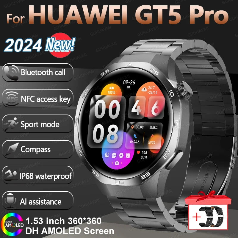 HUAWEI New GPS NFC Smart Watch Men 1.53-inch HD Display Screen Heart Rate Bluetooth Call Sports Waterproof Smartwatches