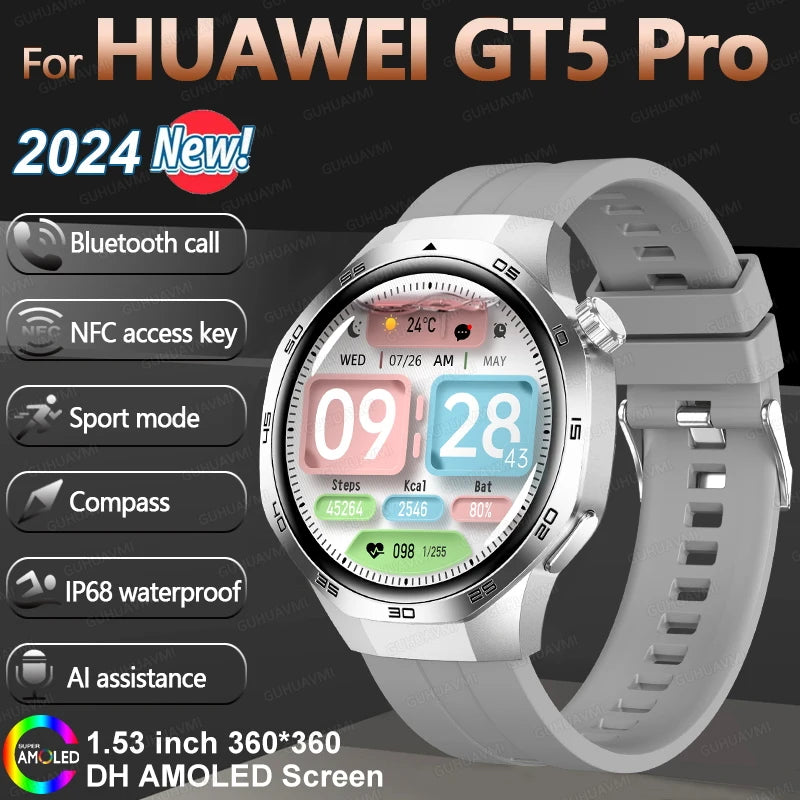 HUAWEI New GPS NFC Smart Watch Men 1.53-inch HD Display Screen Heart Rate Bluetooth Call Sports Waterproof Smartwatches