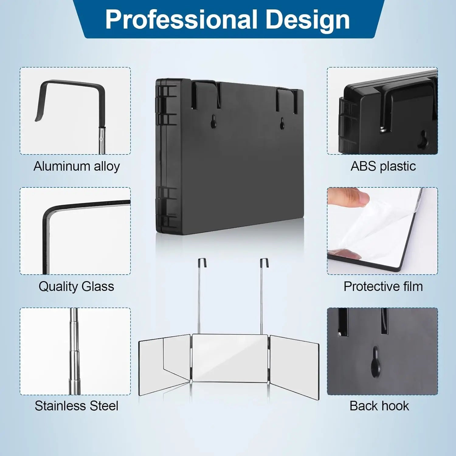 Black Portable 360 Trifold Mirror