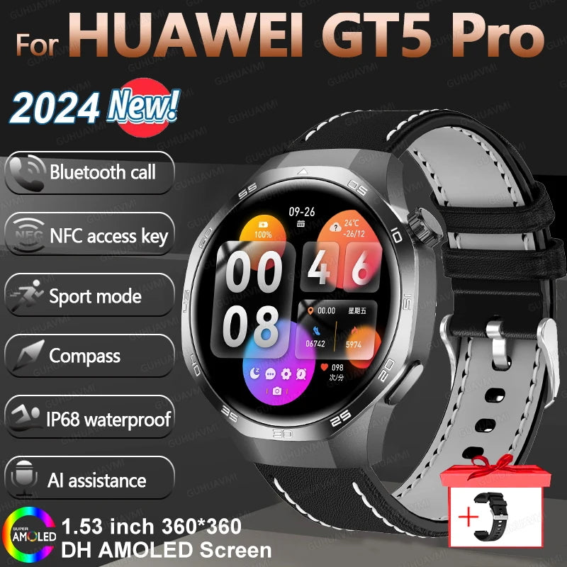 HUAWEI New GPS NFC Smart Watch Men 1.53-inch HD Display Screen Heart Rate Bluetooth Call Sports Waterproof Smartwatches