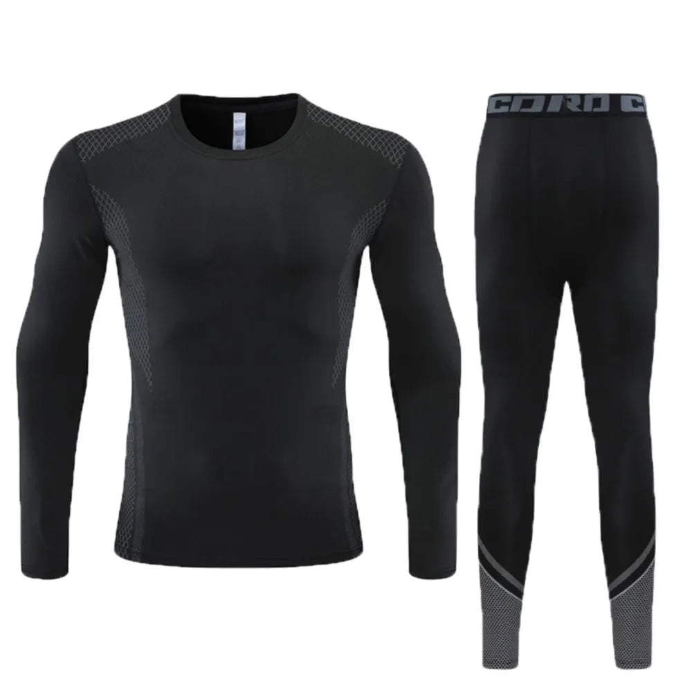 Men Long Sleeve Tracksuits GYM Fitness Tee + Leggings Men's Sport Running Set Yoga Skiing Basketball Football Clothes Suit 102
