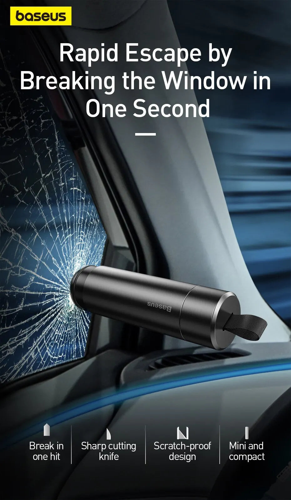 Baseus Car Safety Hammer Mini Car Window Glass Breaker