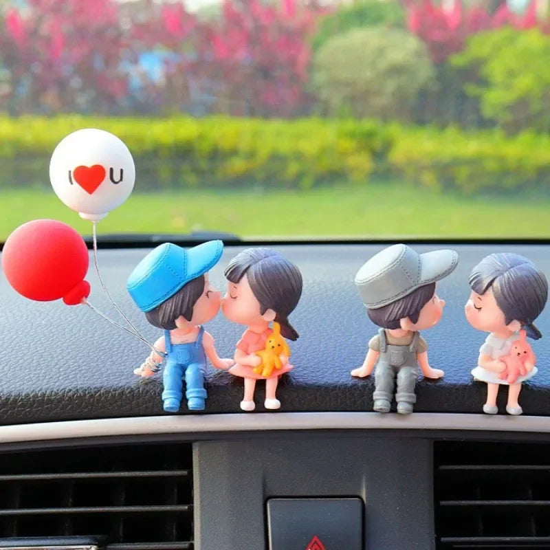 Cute Couple Car Ornaments Interior Decoration Crafts Home Office Desk Balloons Couple Ornaments Instrument Panel Figurine Decor