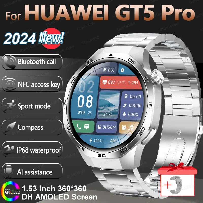 HUAWEI New GPS NFC Smart Watch Men 1.53-inch HD Display Screen Heart Rate Bluetooth Call Sports Waterproof Smartwatches