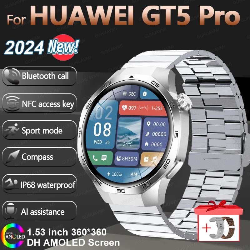 HUAWEI New GPS NFC Smart Watch Men 1.53-inch HD Display Screen Heart Rate Bluetooth Call Sports Waterproof Smartwatches