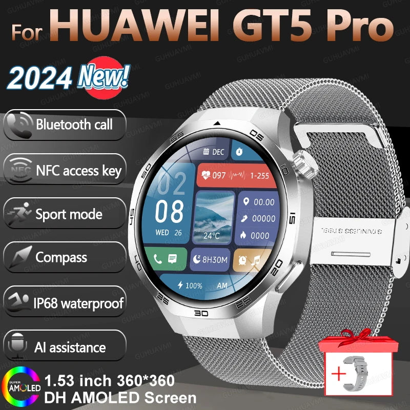 HUAWEI New GPS NFC Smart Watch Men 1.53-inch HD Display Screen Heart Rate Bluetooth Call Sports Waterproof Smartwatches