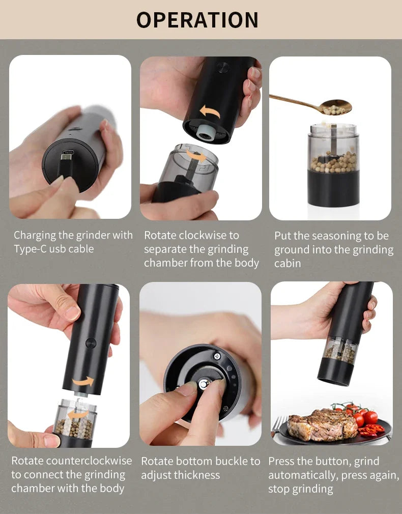 USB Rechargeable Electric Salt and Pepper Grinder