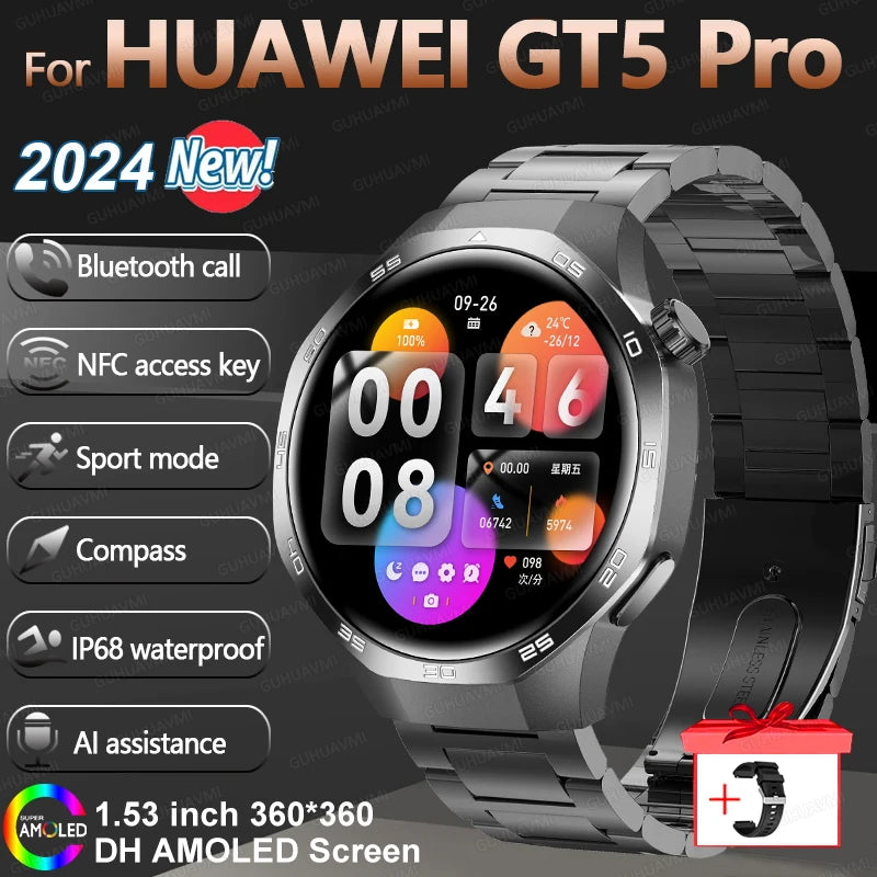 HUAWEI New GPS NFC Smart Watch Men 1.53-inch HD Display Screen Heart Rate Bluetooth Call Sports Waterproof Smartwatches