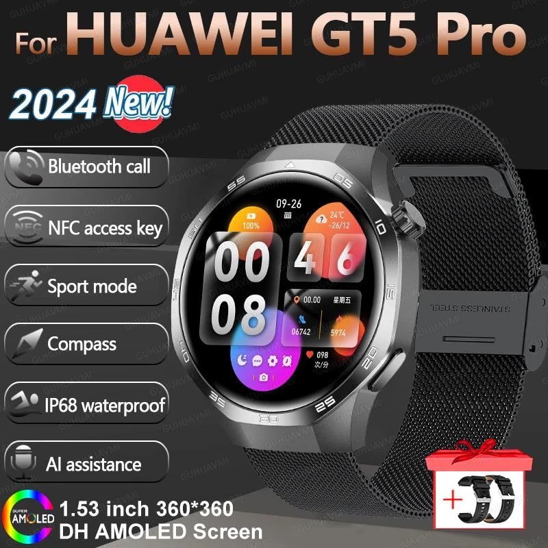 HUAWEI New GPS NFC Smart Watch Men 1.53-inch HD Display Screen Heart Rate Bluetooth Call Sports Waterproof Smartwatches