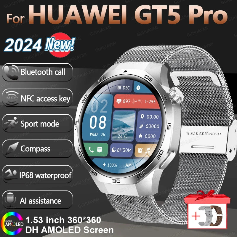 HUAWEI New GPS NFC Smart Watch Men 1.53-inch HD Display Screen Heart Rate Bluetooth Call Sports Waterproof Smartwatches