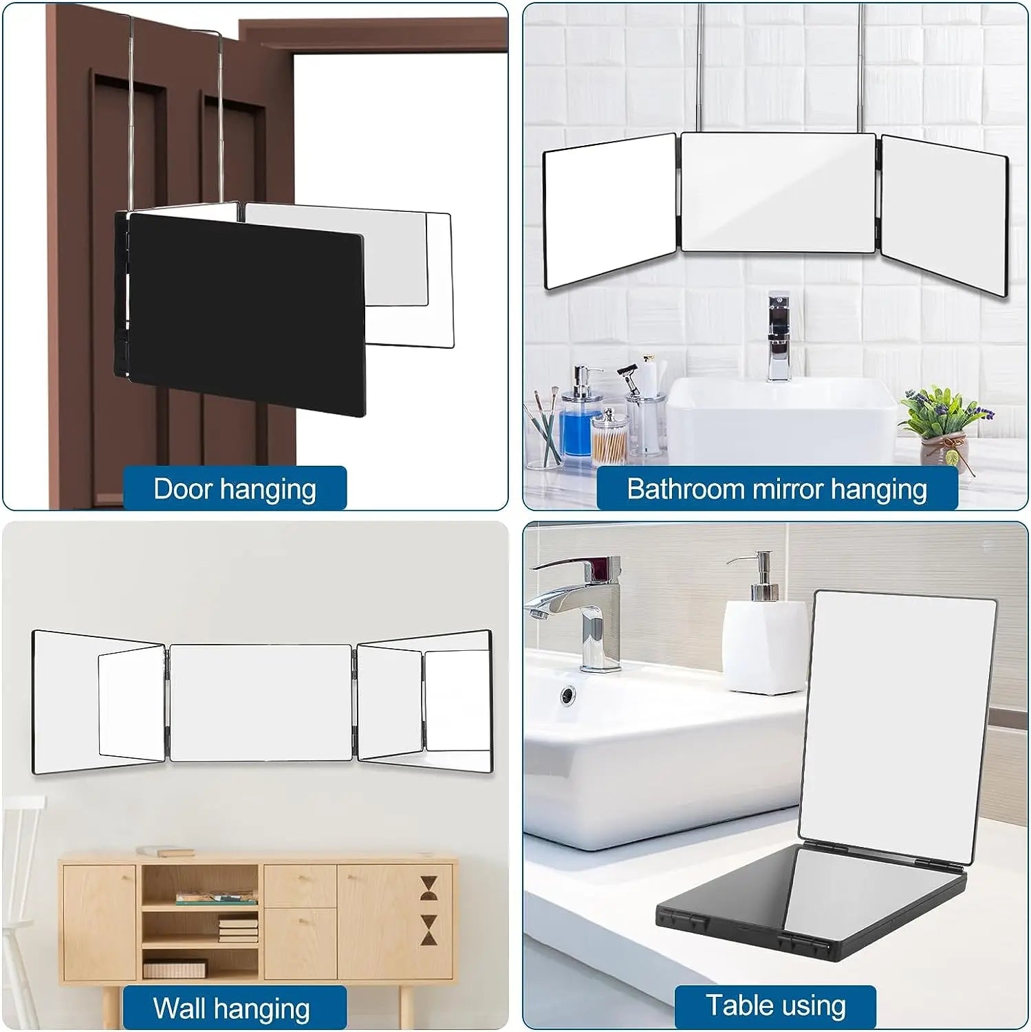 Black Portable 360 Trifold Mirror