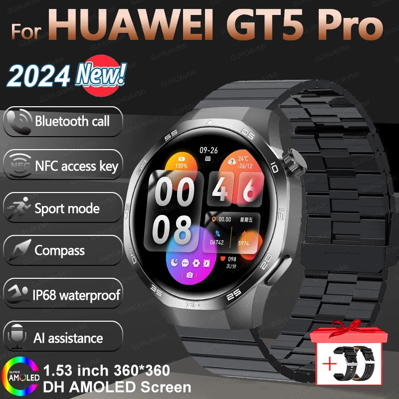 HUAWEI New GPS NFC Smart Watch Men 1.53-inch HD Display Screen Heart Rate Bluetooth Call Sports Waterproof Smartwatches