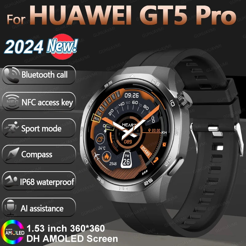 HUAWEI New GPS NFC Smart Watch Men 1.53-inch HD Display Screen Heart Rate Bluetooth Call Sports Waterproof Smartwatches