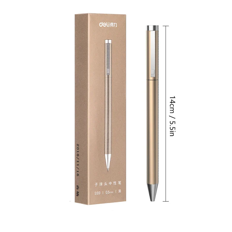 Deli Metal Sign Pen, Gel Ink Pens, Golden Silver Color, Metallic Writing Pen, Office Supplies, 0.5mm