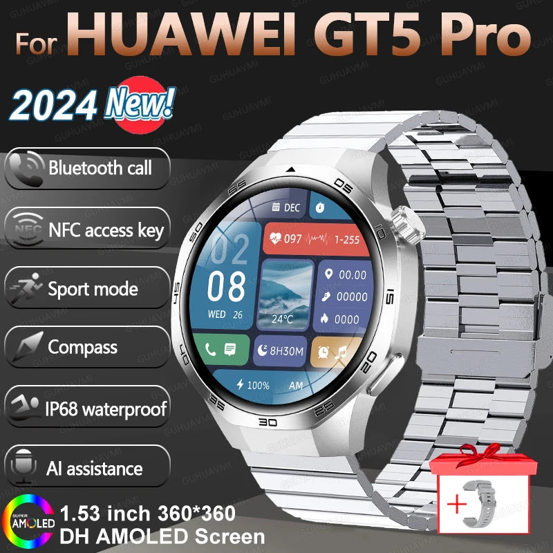 HUAWEI New GPS NFC Smart Watch Men 1.53-inch HD Display Screen Heart Rate Bluetooth Call Sports Waterproof Smartwatches