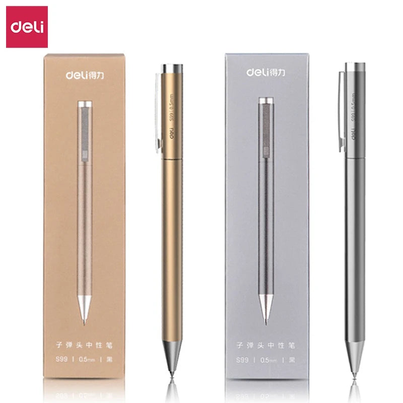 Deli Metal Sign Pen, Gel Ink Pens, Golden Silver Color, Metallic Writing Pen, Office Supplies, 0.5mm