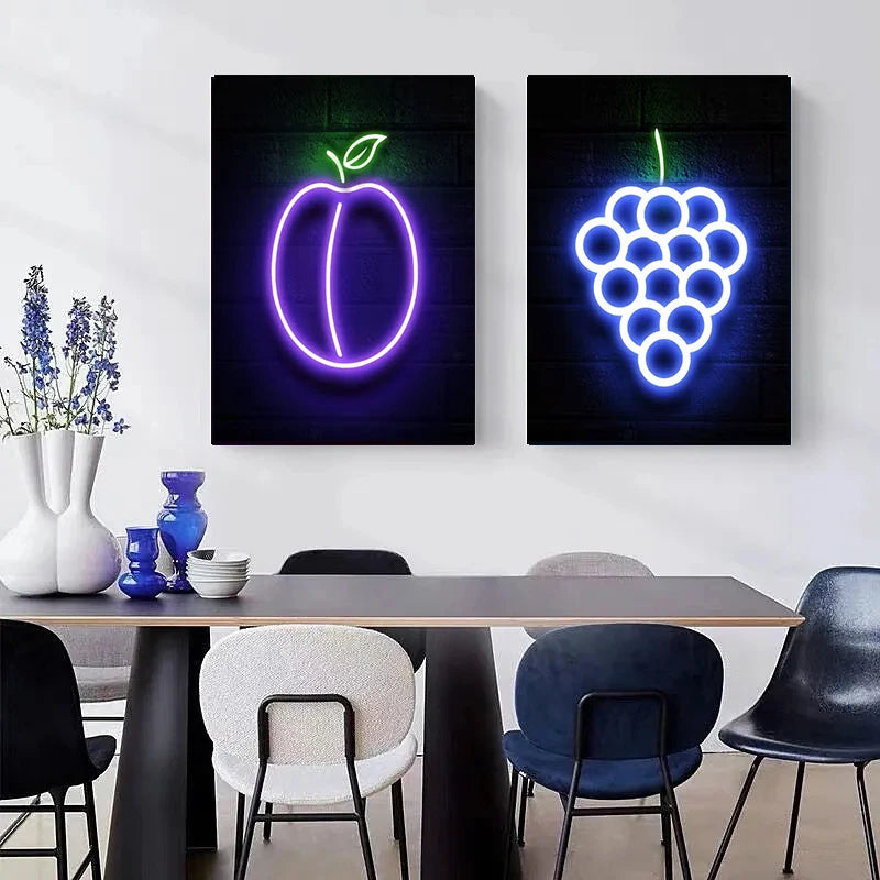 Pineapple Strawberry Banana Peach Fruit Neon Sign Poster Canvas Painting Print Wall Pictures Restaurant Kitchen Bar Room Decor
