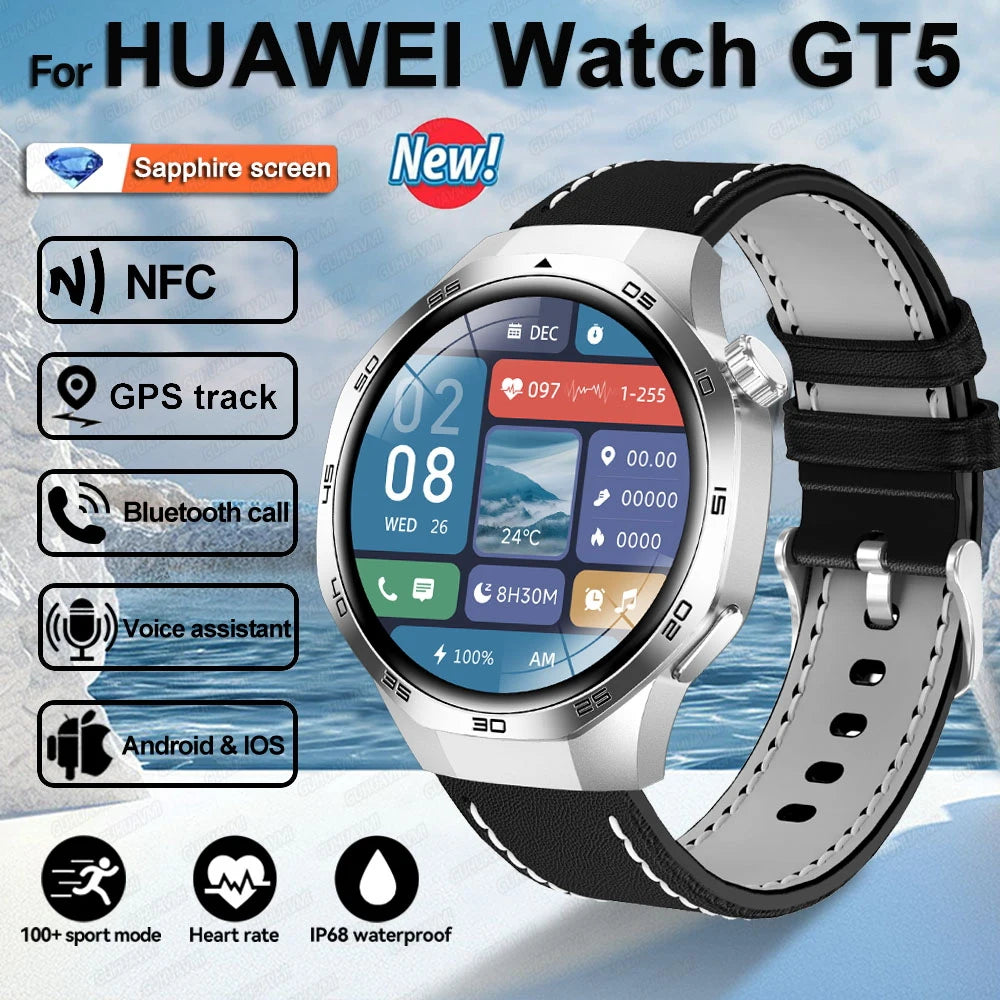 HUAWEI New GPS NFC Smart Watch Men 1.53-inch HD Display Screen Heart Rate Bluetooth Call Sports Waterproof Smartwatches