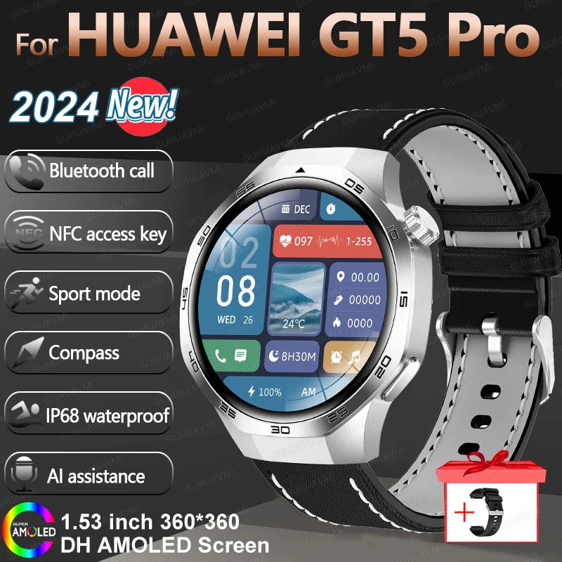 HUAWEI New GPS NFC Smart Watch Men 1.53-inch HD Display Screen Heart Rate Bluetooth Call Sports Waterproof Smartwatches
