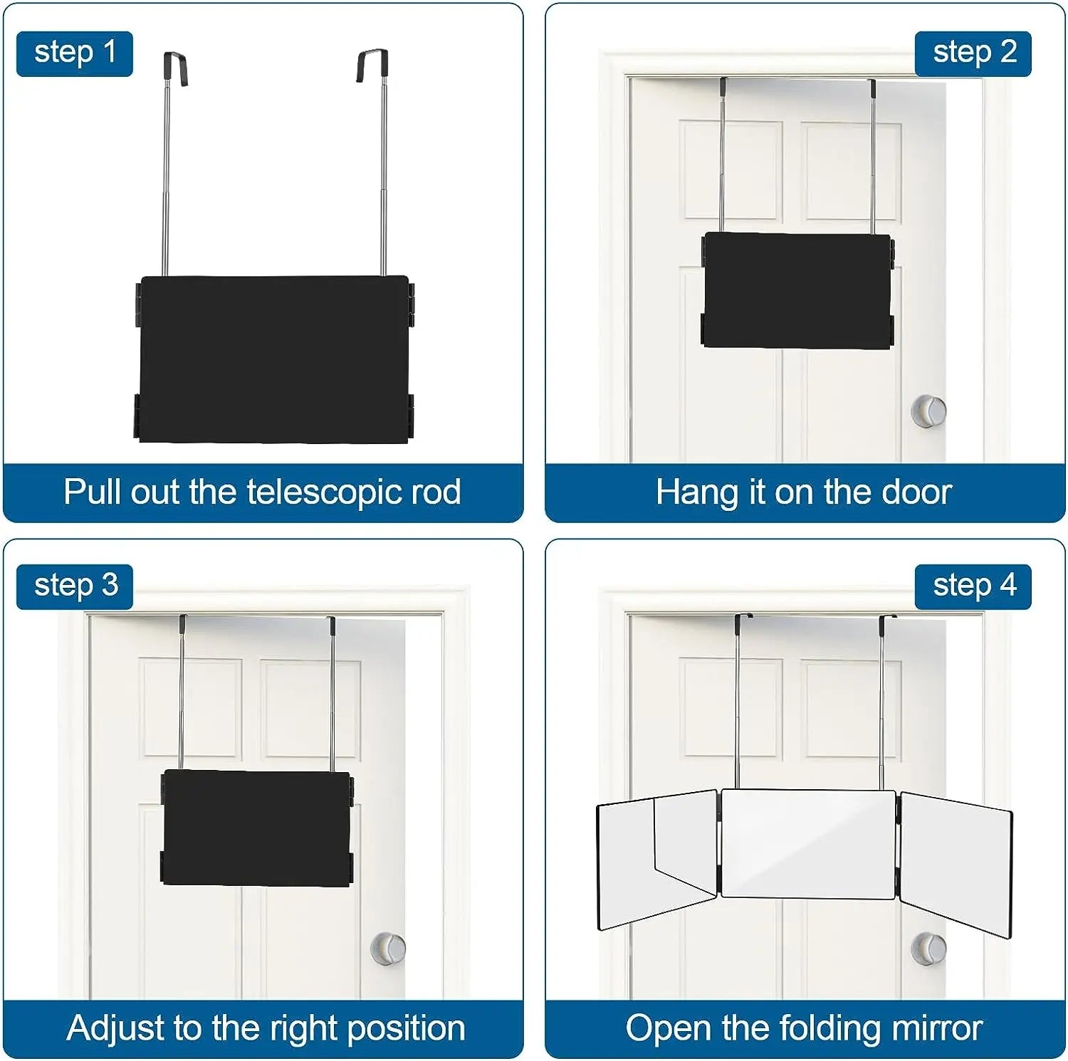 Black Portable 360 Trifold Mirror
