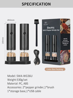 USB Rechargeable Electric Salt and Pepper Grinder