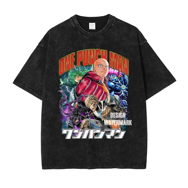 Anime Saitama T-shirts One Punch Man T Shirt Oversized Vintage Washed Streetwear Genos Tatsumaki T-shirt for Man 100% Cotton