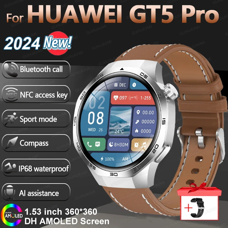 HUAWEI New GPS NFC Smart Watch Men 1.53-inch HD Display Screen Heart Rate Bluetooth Call Sports Waterproof Smartwatches