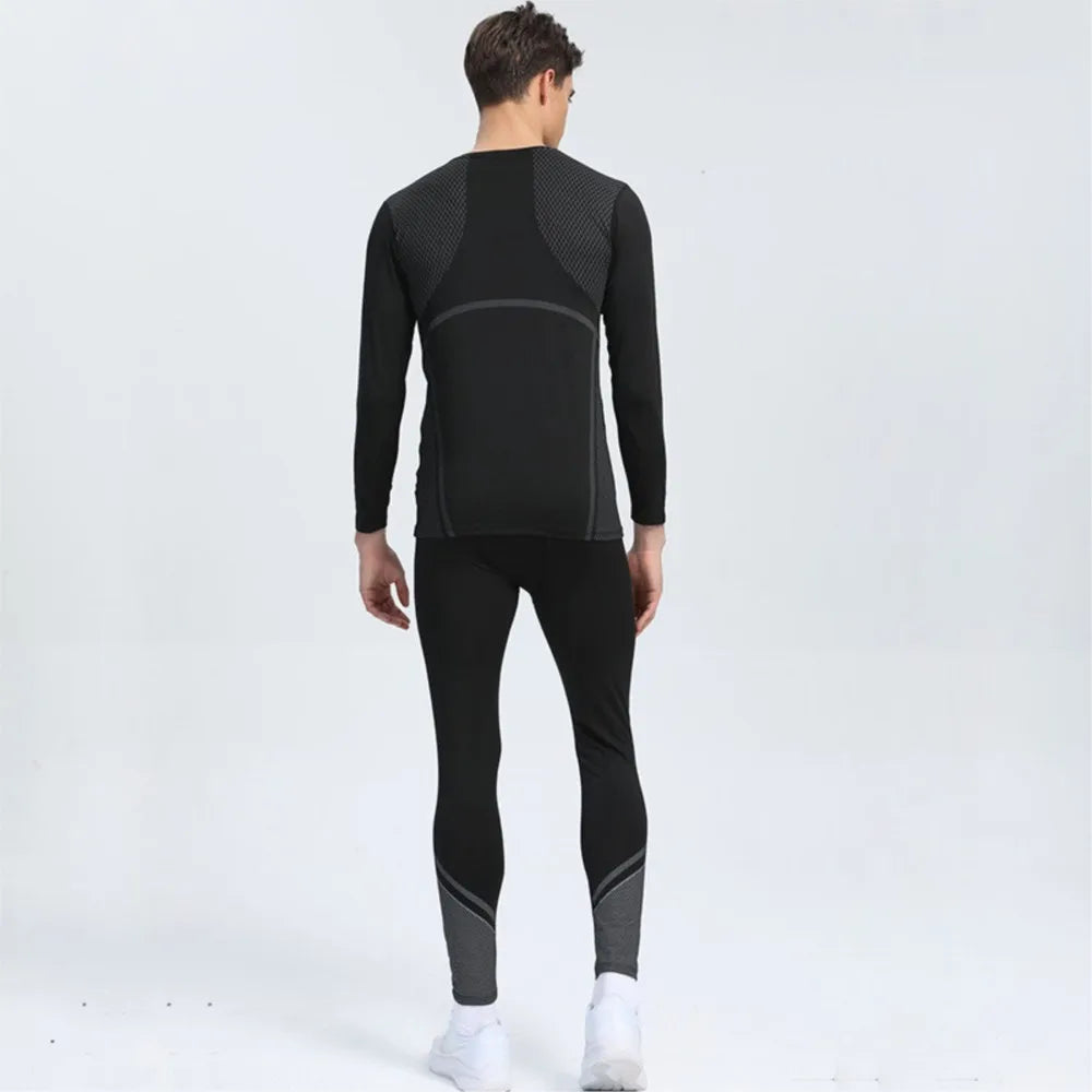 Men Long Sleeve Tracksuits GYM Fitness Tee + Leggings Men's Sport Running Set Yoga Skiing Basketball Football Clothes Suit 102