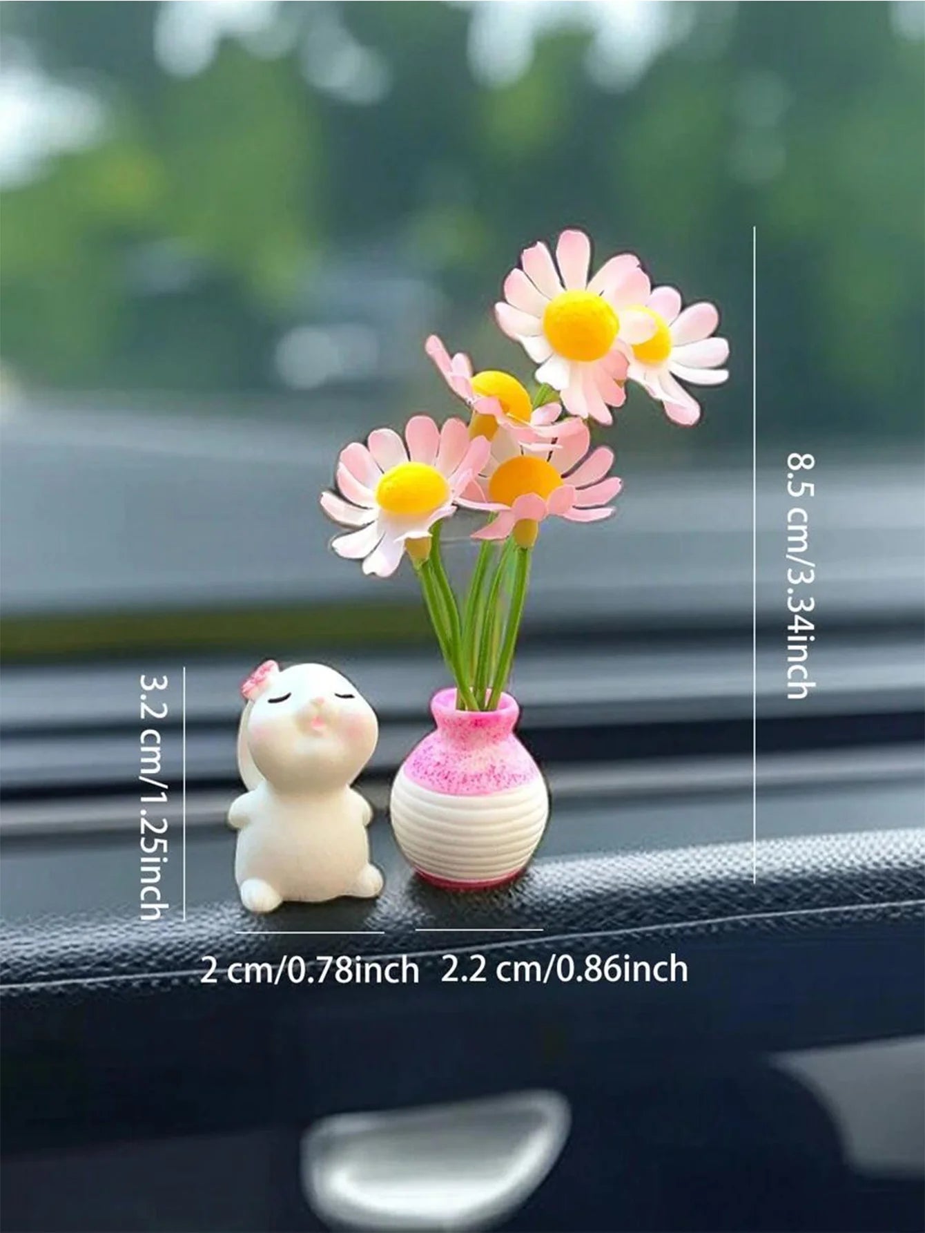1PC car interior decoration ornaments, cute little bunnies and flowers, and interior atmosphere decoration