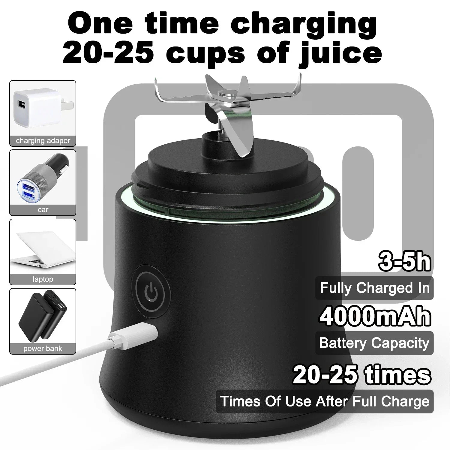 Portable Blender 600ML Electric Juicer Fruit Mixers 4000mAh USB 